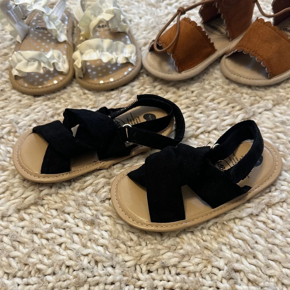 EUC lot of 3 Stylish Kids Sandals Set - Brown, Black, and white size 4